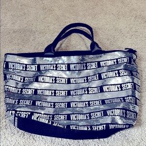 Victoria Secret Black and Silver Sequin Tote Shoulder Bag